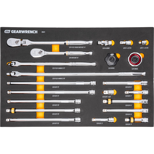 3/8" 90-Tooth Ratchet & Drive Tool Set with Foam Storage Tray