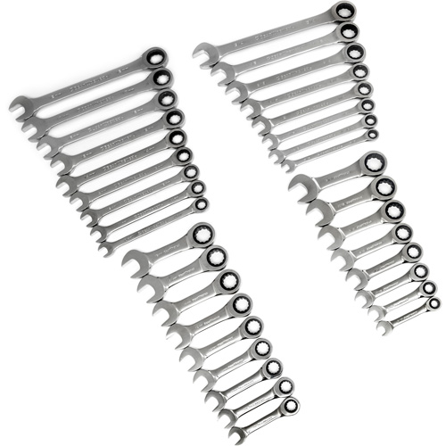 72-Tooth 12 Point Standard & Stubby Wrench Set, Ratcheting Combination, 34 Pieces, Imperial and Metric