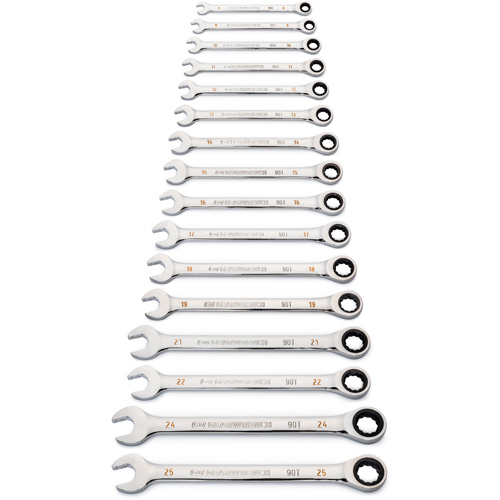 90-Tooth 12 Point Wrench Set, Ratcheting Combination, 16 Pieces, Metric
