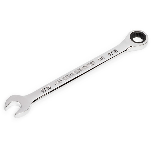 90-Tooth 12 Point Ratcheting Combination Wrench, 12 Point, 9/16", Chrome Finish