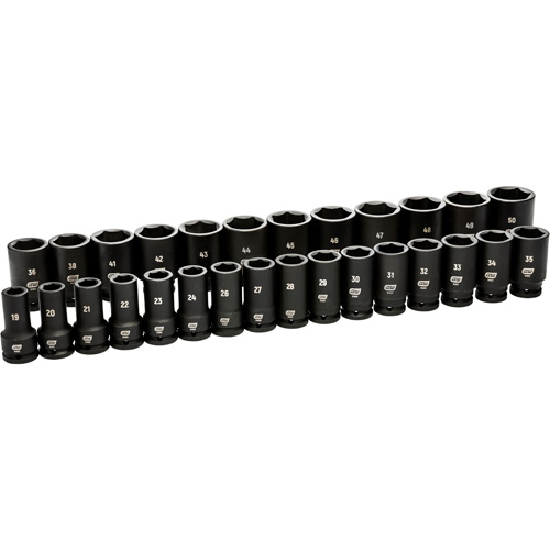 6 Point Metric Socket Set, 28 Pcs, Impact, 3/4" Drive Size, Deep