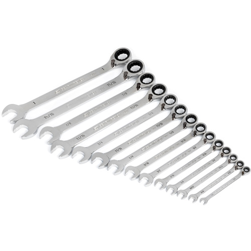 90-Tooth 12 Point SAE Reversible Ratcheting Wrench Set, Ratcheting Combination, 14 Pieces, Imperial