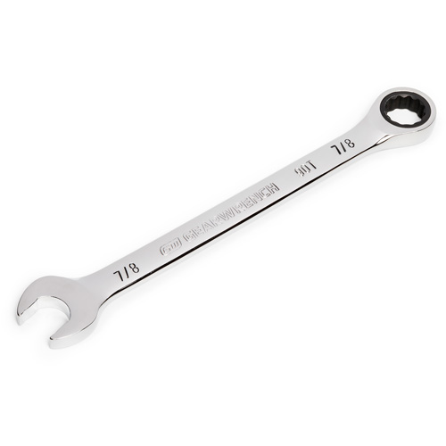 90-Tooth Ratcheting Combination Wrench, 12 Point, 7/8", Chrome Finish