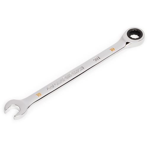 90-Tooth Ratcheting Combination Wrench, 12 Point, 10 mm, Chrome Finish