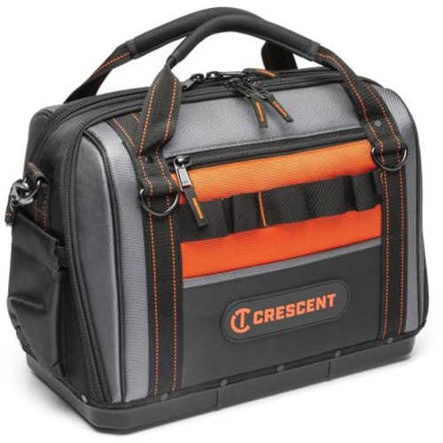 17" Tradesman Closed Top Tool Bag, Polyester, 3 Pockets, Black/Grey/Orange