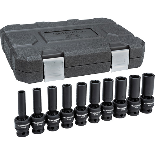6-Point Universal Metric Socket Set, 10 Pcs, Impact, 1/2" Drive Size, Deep