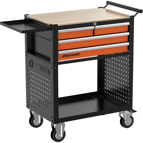 Utility Cart, 4 Drawers, Black/Orange