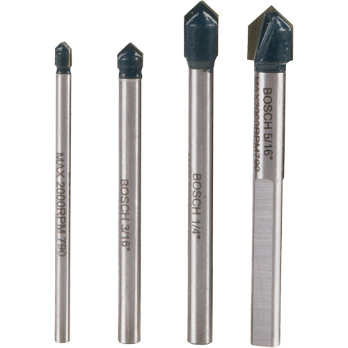 Glass & Tile Drill Bit Set, 4 Pieces, Carbide