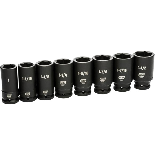 6 Point SAE Socket Set, 8 Pcs, Impact, 3/4" Drive Size, Deep