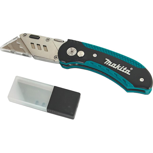 Folding Quick-Change Jobsite Utility Knife with 10-Piece Replacement Blades, Steel Blade