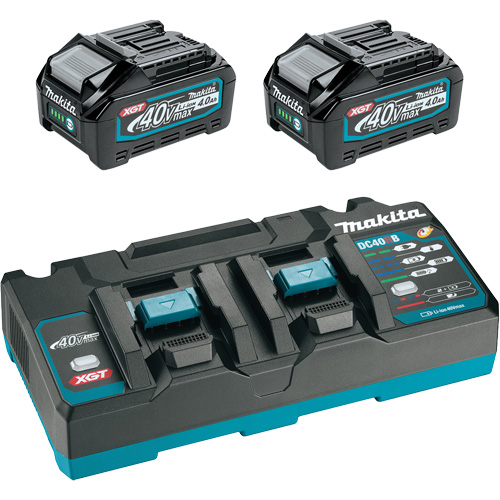 XGT Dual Port Rapid Charger Starter Kit with (2) 4 Ah Batteries, 40 V, Lithium-Ion
