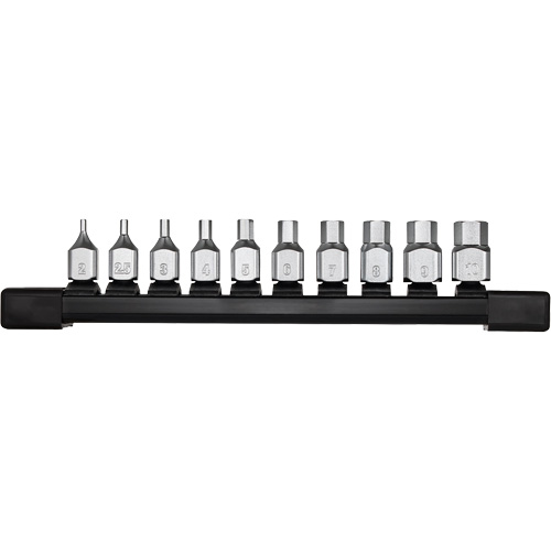 Low-Profile Metric Bit Socket Set, Hex, 1/4" Drive, 10 Pcs