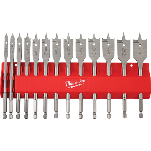 Flat Boring Bit Set, 13 Pieces, High Carbon Steel