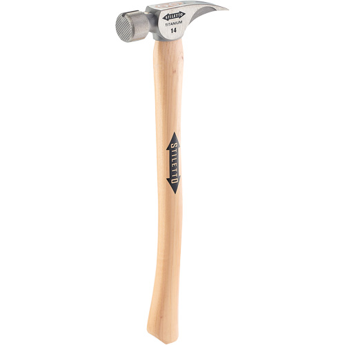 Titanium Milled Face Hammer with Curved Hickory Handle, 14 oz., Wood Handle, 18" L