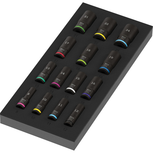 Foam Insert Zyklop B Impaktor Deep Socket Set 1, 15 Pcs, Impact, 3/8" Drive Size, Deep