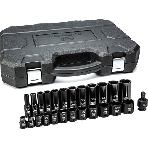 6-Point SAE Socket Set, 25 Pcs, Impact, 3/8" Drive Size, Deep