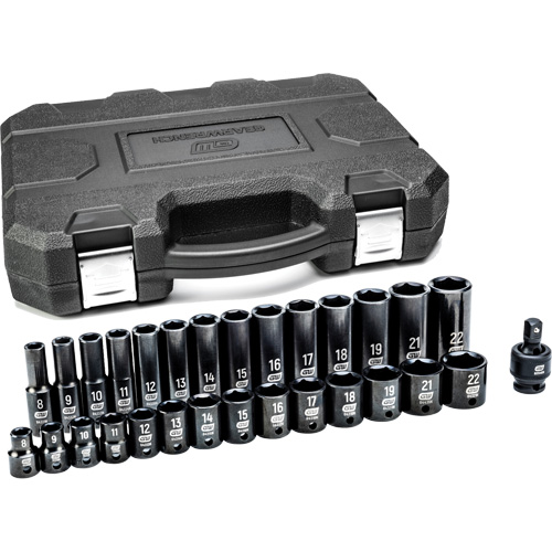 6-Point Metric Socket Set, 29 Pcs, Impact, 3/8" Drive Size, Deep