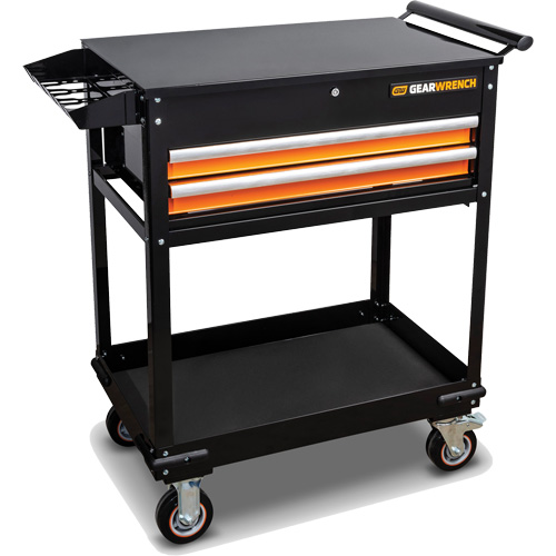 Utility Cart, 2 Drawers, 32-1/2" W x 42" H, Black/Orange