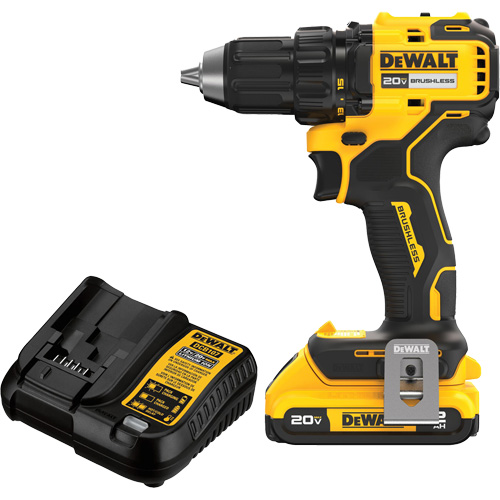 Brushless Cordless Drill/Driver Kit, Lithium-Ion, 20 V, 1/2" Chuck