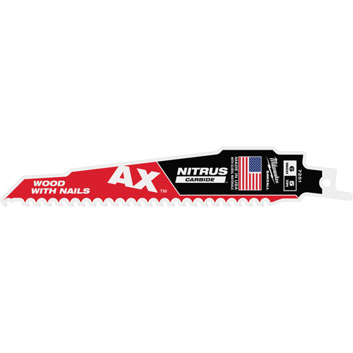 AX™ With NITRUS™ Carbide Teeth SAWZALL® Blade for Wood with Nails, Carbide, 5 TPI, 6" L