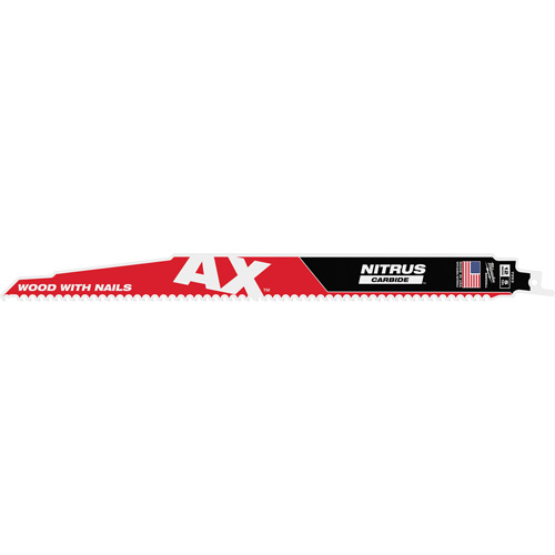 AX™ With NITRUS™ Carbide Teeth SAWZALL® Blade for Wood with Nails, Carbide, 5 TPI, 12" L