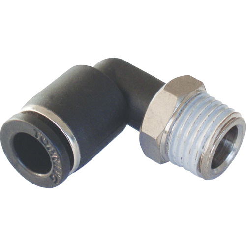 MAXFIT Push-to-Connect to Male NPT Elbow Adapter, 3/8" x 1/2" Dia., PBT Polymer
