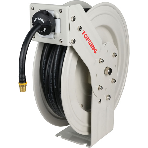 MAXREEL Single-Arm Automatic Rewind L Hose Reel with Rubber Hose, Air, 3/8" x 50', Single Hose, 250 PSI