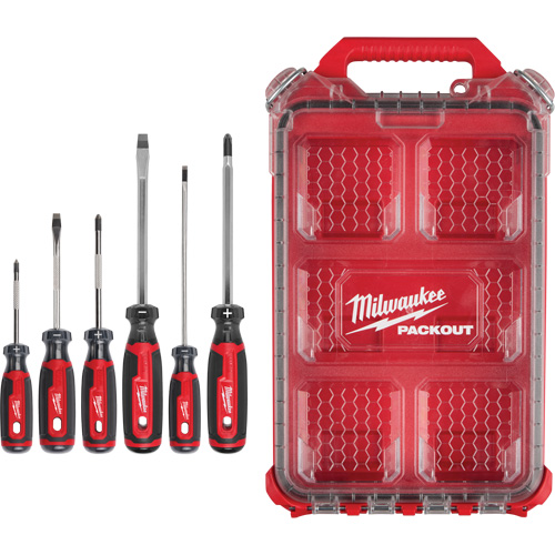 Cushion Grip Screwdrivers Set with PACKOUT Low-Profile Compact Organizer, 6 Pcs.