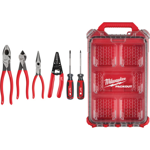 Dipped Grip Pliers, Wire Stripper & Cushion Grip Screwdrivers Set with PACKOUT Organizer