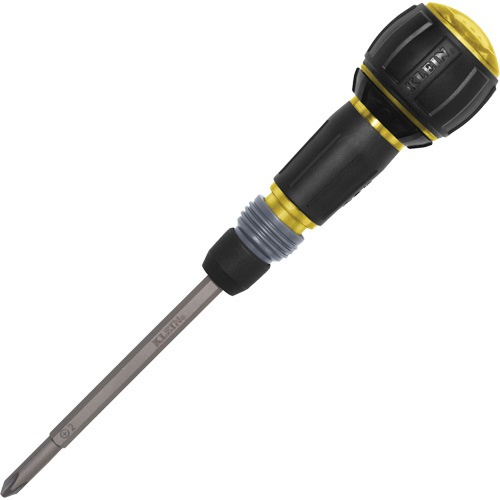 Ratcheting Fastbit Tru-Grip Screwdriver, Phillips & Slotted Bits, 8-1/2" L, Plastic/Cushion Grip Handle