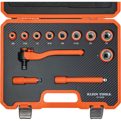 Insulated Ratchet & Socket Set with Case, 1000 V, 12 Pcs