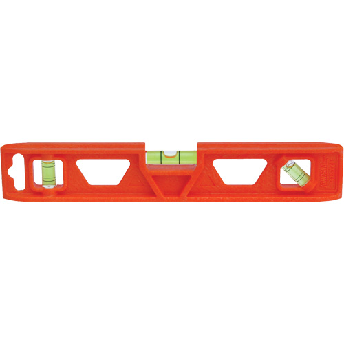 Orange Structo-Cast® Torpedo Level, 9" L, Plastic, 3 Vials, Non-Magnetic