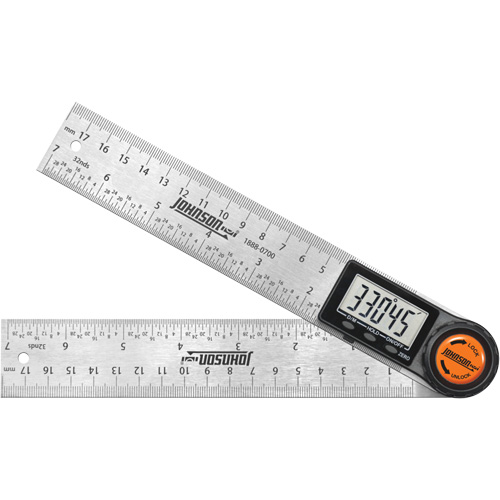 Digital Angle Locator & Ruler, 7" L, Stainless Steel, 1/32" Graduations