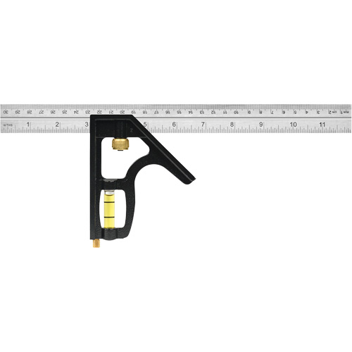 Heavy-Duty Inch/Metric Combination Square, 12" L, 1/8"/1/16"/1/32" Graduations, Stainless Steel