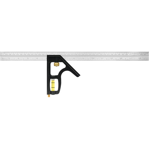 Heavy-Duty Inch/Metric Combination Square, 16" L, 1/8"/1/16" Graduations, Stainless Steel