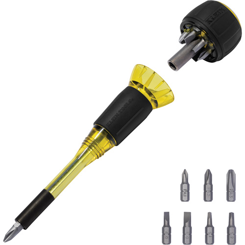 8-in-1 Tru-Grip Screwdriver with Stubby, 6-57/100" L, Plastic Handle