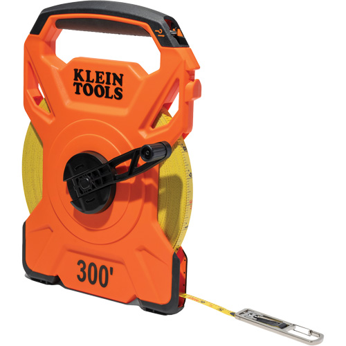 Open Reel Tape Measure with Single Hook and Carabiner, 1/2" x 300', 1/10" Graduations