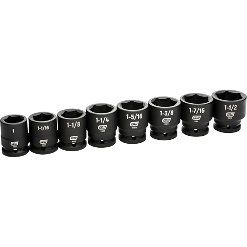 6-Point SAE Socket Set, 8 Pcs, Impact, 3/4" Drive Size