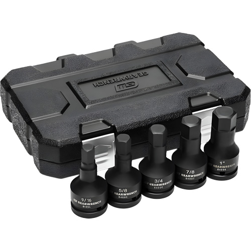 SAE Impact Bit Socket Set with Blow Mold Case, Hex, 3/4" Drive, 5 Pcs