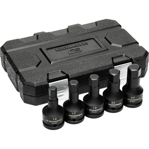 Metric Impact Bit Socket Set with Blow Mold Case, Hex, 3/4" Drive, 5 Pcs