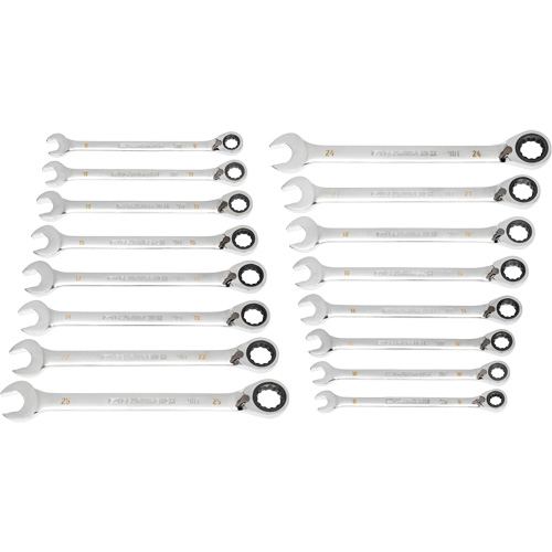 90-Tooth 12-Point Reversible Wrench Set, Ratcheting Box, 16 Pieces, Metric
