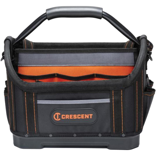 14" Tradesman Open Top Tool Bag, 1680 Denier/Polyester, 25 Pockets, Black/Grey/Orange