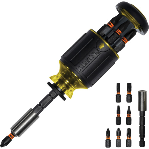 8-in-1 Multi-Bit Adjustable Length Stubby Screwdriver, 4-4/5" L, Cushion Grip Handle