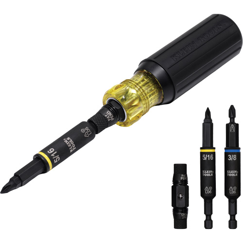 11-in-1 Impact Rated Multi-Bit Screwdriver/Nut Driver, 8" L, Cushion Grip Handle