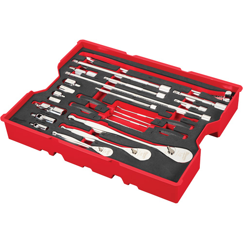 1/4”, 3/8” & 1/2” Drive Ratchet & Accessory Set with Tray for PACKOUT™ Drawers, 23 Pcs