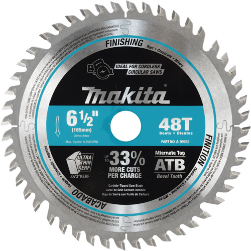 Carbide-Tipped Cordless Plunge Saw Blade, 6-1/2", 48 Teeth, Wood Use