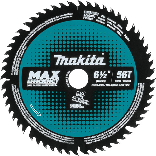 Carbide-Tipped Max Efficiency Cordless Plunge Saw Blade, 6-1/2", 56 Teeth, Laminate/Wood/MDF Use