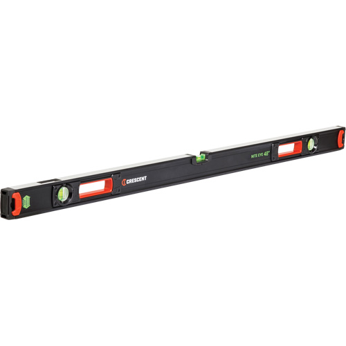 NITE EYE™ Beam Level, Box, 4' L, Aluminum, 3, Non-Magnetic