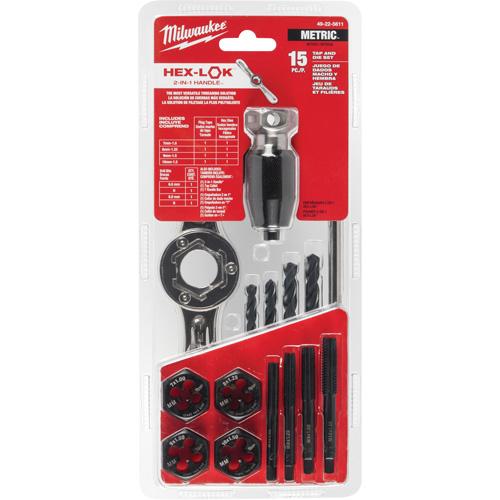 Metric Tap & Die Set with Hex-Lok 2-in-1 Handle, 15 Pieces