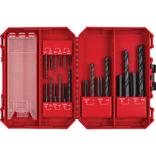 SAE Straight Flute Plug Tap & Drill Bit Set with Case, 20 Pieces